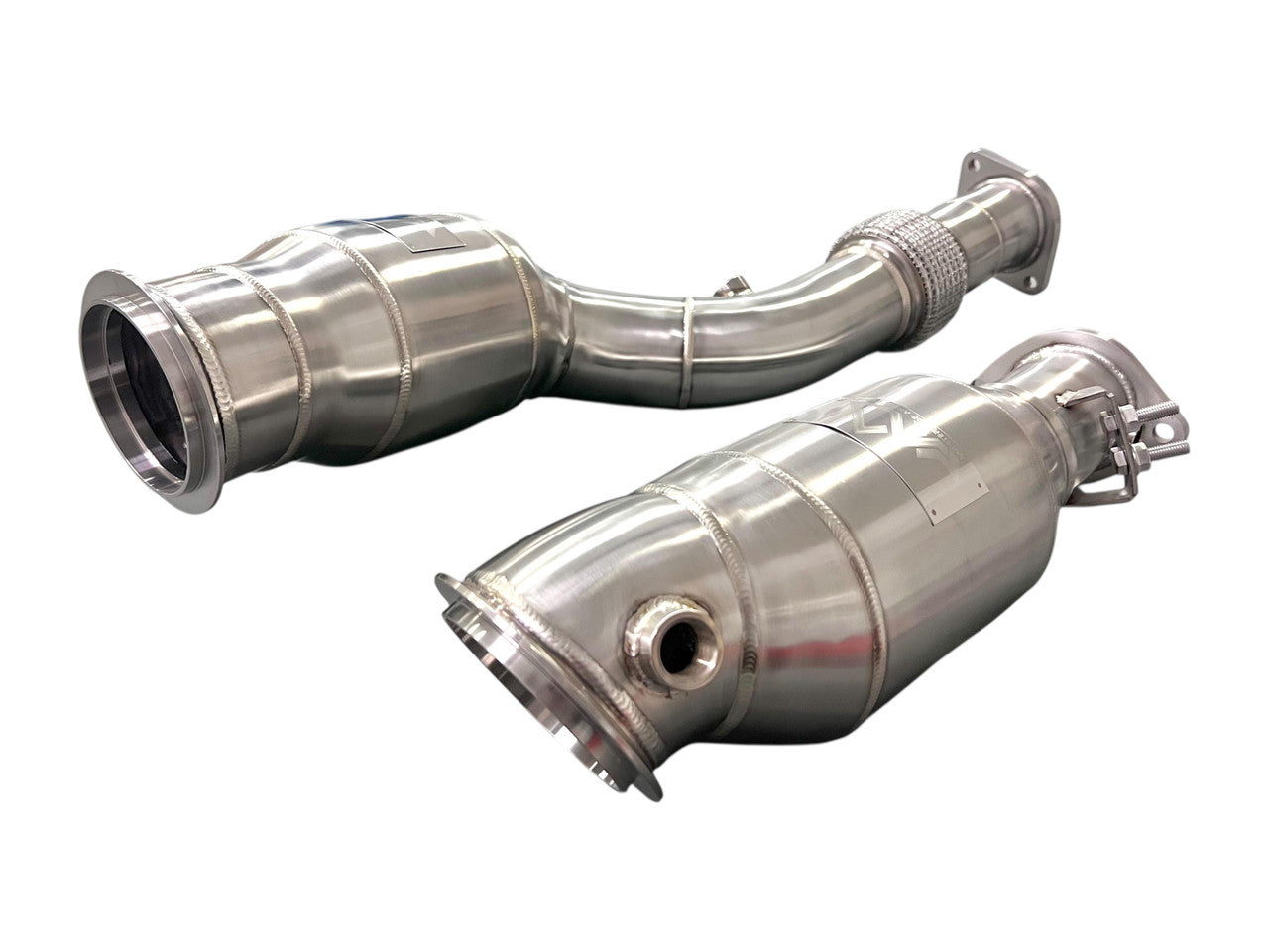 MAD BMW S58 Catted Downpipes M3 M4 G80 G82 G83 W/ No CEL Guarantee & Flex Section - 0